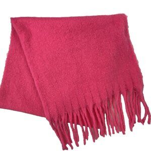 Anthropologie Barclay Fringed Wrap Scarf Shawl Oversized Bright Pink